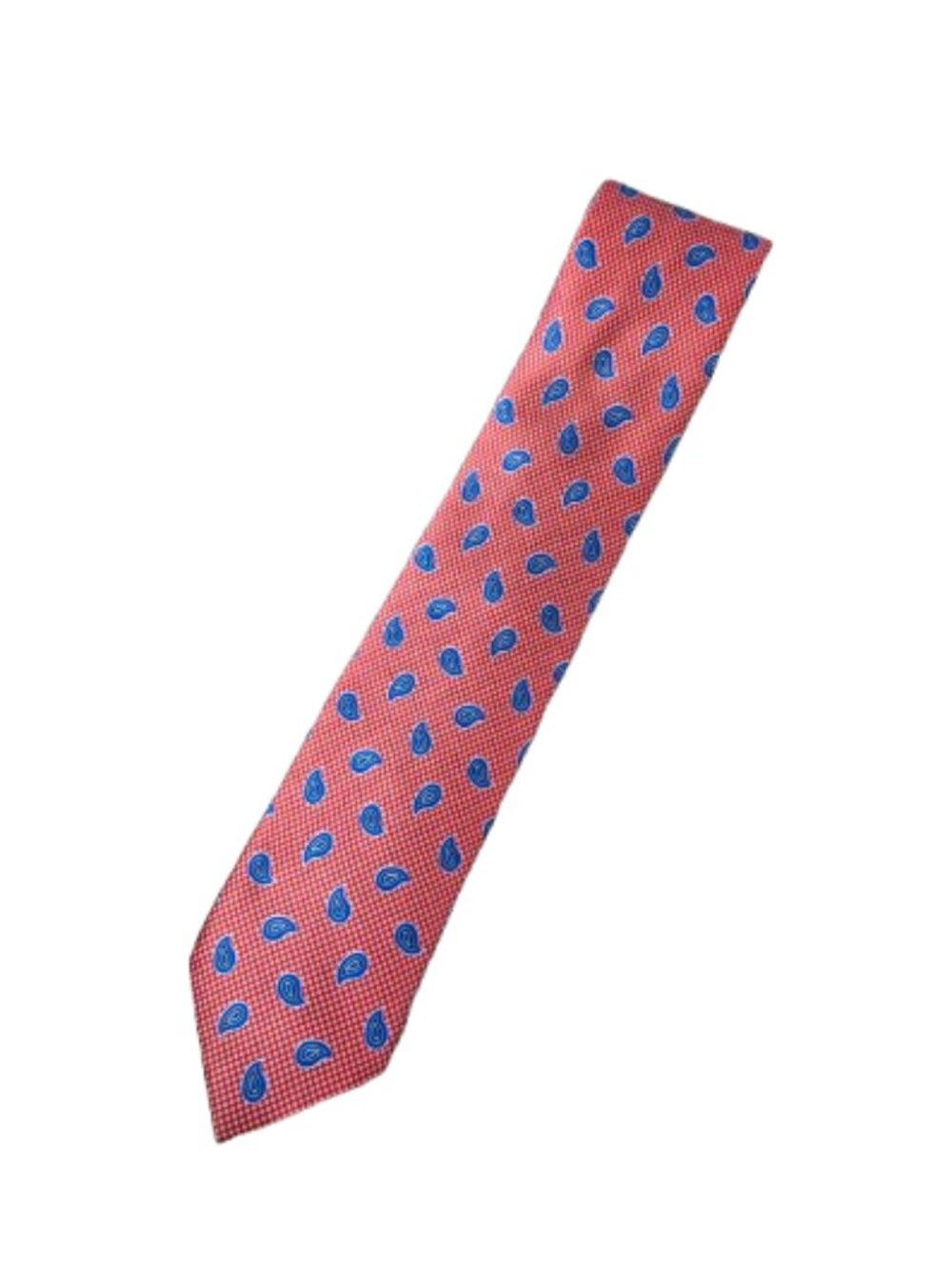 Brioni Silk Tie Salmon with Blue Paisley Print Made in Italy 66" x 3.5"